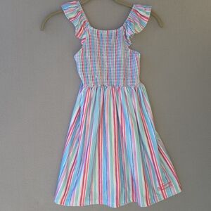 Tommy Bahama Girl's Colorful Striped Dress Size 6 Smocked Top Ruffled Straps